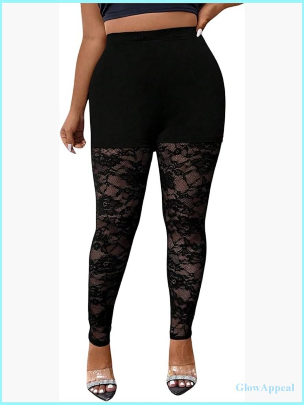 Plus Size High Waisted Floral Lace Sheer Leggings